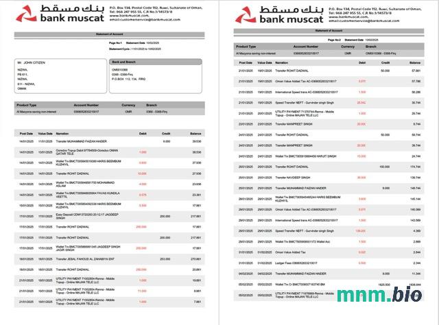 Oman Bank Muscat dowód adresu szablon wyciągu bankowego w programie Word i PDF